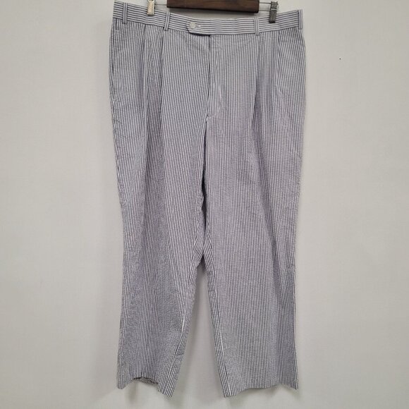 Vintage Haspel Men Seersucker Pleated Pants Size 38x28 Golf Preppy Old Money